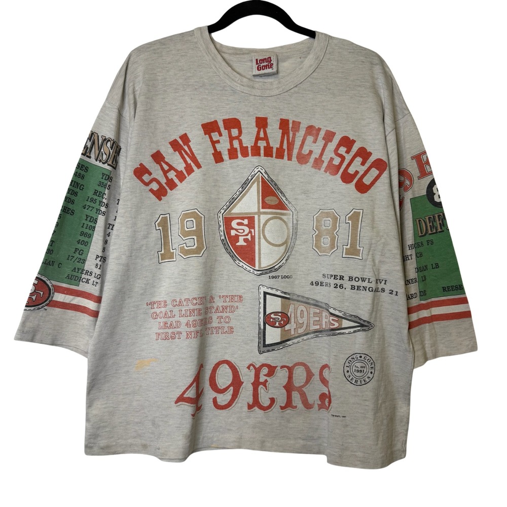 Vintage Long Gone San Francisco 49ers Shirt XL All Over Print T-shirt 3/4 Sleeve